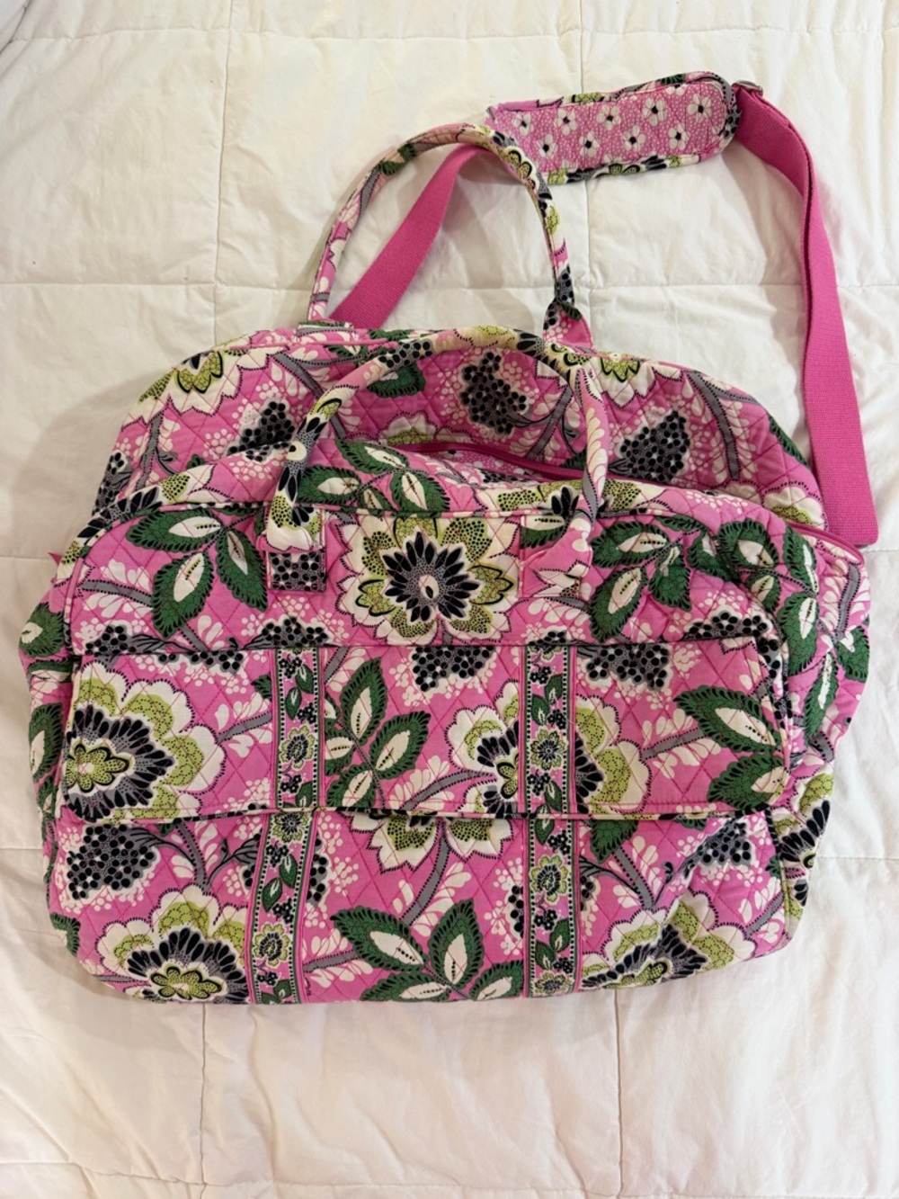 Vera Bradley Pink Floral Quilted Travel Tote with Shoulder Strap